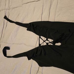 Black Halter Dress with High Low Ruffle Hem